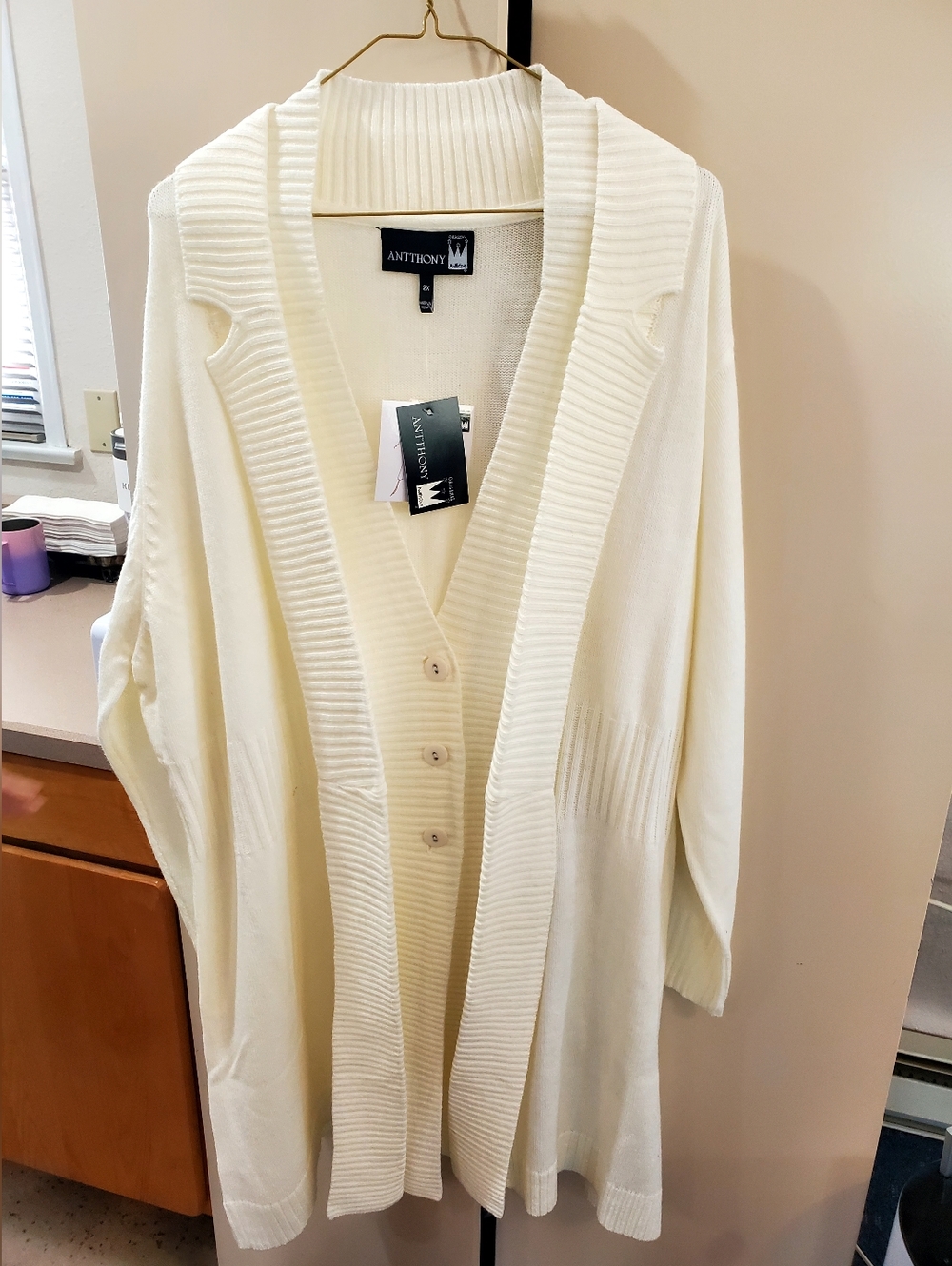 Antthony Cream Ribbed Shawl Collar Button-Front Cardigan
